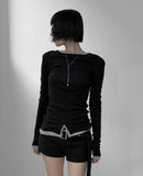 Rat Cut Boat Neck Long Sleeve Tee