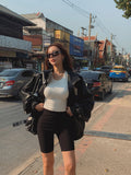 Chamber Color Matching Balloon Leather Jacket