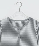 Denida Stripe Button Short Sleeve Tee