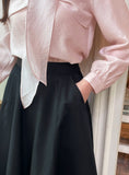 Marron Volume Ribbon Puff Blouse