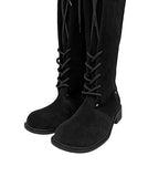 Semu lace-up fold long boots