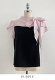 Henin Tie Color Matching Tulip Sleeve Blouse