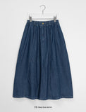 Puinin cut line banding denim long skirt