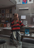Stripe cable hood warmer knitwear
