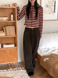Render wool cut cotton long wide pants