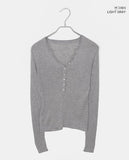 Hapa Button V-Neck Slim Fit Long Sleeve T-Shirt