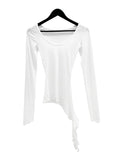 Frill Deep Round Neck Long Sleeve Tee