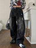 Folding Pocket Curved Damage Denim Pants