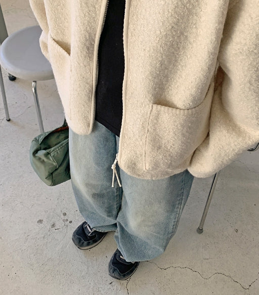 BAON (バオン) - ゴミブウォッシュ加工デニムワイドパンツ