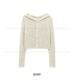Louve Slub Knit Hooded Cardigan