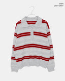 Cuff Stripe Color Matching Collar Loose Fit Long Sleeve Knit