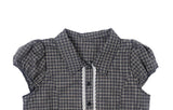 Ripen Check Lace Frill Puff Short Sleeve Shirt