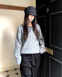 Sodan round neck henley neck loose wool long sleeve knit