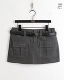 [belt set] Even Stitch Pocket Cargo Cotton Mini Skirt