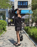 Dewey stripe off-shoulder long sleeves