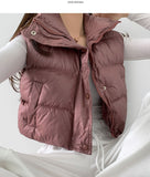 Glossy High Neck Trendy Pom Pom Crop Vest Padding
