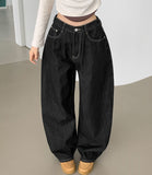Raw Balloon Fit Volume Long Wide Denim Pants