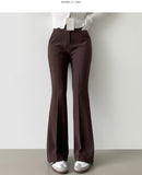 Hidden Banding Pin Tuck Long Boot Cut Span Slacks Pants