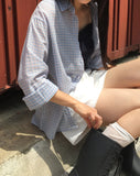 Tenon see-through check overfit long-sleeved shirt