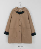 Tikoy check color matching duffel quilted hood wool half coat