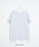 [unisex] Blanc Loose Fit Sleeve Color Matching Button Roll-Up Short Sleeve T-shirt