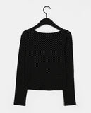 Soya Dot Half Button V-Neck Long Sleeve T-Shirt