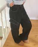 Parkle Diagonal Cargo Pocket Wide Denim Pants