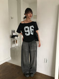 Ops Stripe Washing Denim Wide Pants