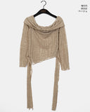 Noten Punching Tie Strap Off-Shoulder Knit