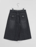 [Unisex] Dern Stripe Washing Denim Bermuda Pants