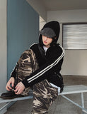 Hui hairy track hood knit zip-up