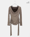 Bimu rib strap sleeveless layered off-shoulder long sleeve T-shirt
