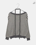 [Muffler SET] Ked Stripe Off-Shoulder Long-Sleeve Knit