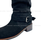 Real suede belt middle boots