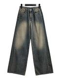 Incised raw straight denim