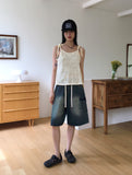 Kelu Vintage Washing Strap Cargo Denim Bermuda Shorts