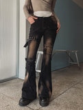 Boldy Eyelet Belted Bootcut Denim Pants