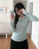 Lower See-through Hook V-Neck Long Sleeve