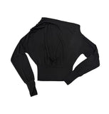 Sheer One-Shoulder Crop Sweatshirt