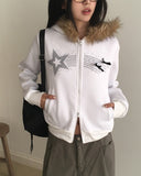 [Brushed Lining] Petol Ribbon Star Two-Way Fur Hood Zip-Up