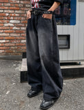 Side pin tuck washed wide denim pants