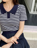 Romans Collar Color Matching Stripe Knit