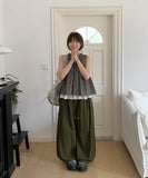 Utant Layered Check Frill Sleeveless Blouse