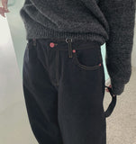 Heart Back Pocket Raw Non-fade Carpenter Balloon Wide Denim Pants