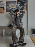 Leaf Overfit Hooded Checkered Shirt