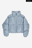 Piping shirring high-neck short padded jumper