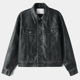 The Born Washed Leather Crop Trucker Jacket
