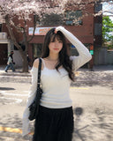 Heming Ribbed Lace Button Sleeveless Top