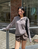 Mude Loose Fit Henley Neck Long Sleeve Hoodie