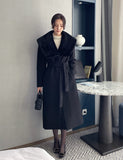 Devel Mink Fur Collar Wool Long Coat (Belt Set)
